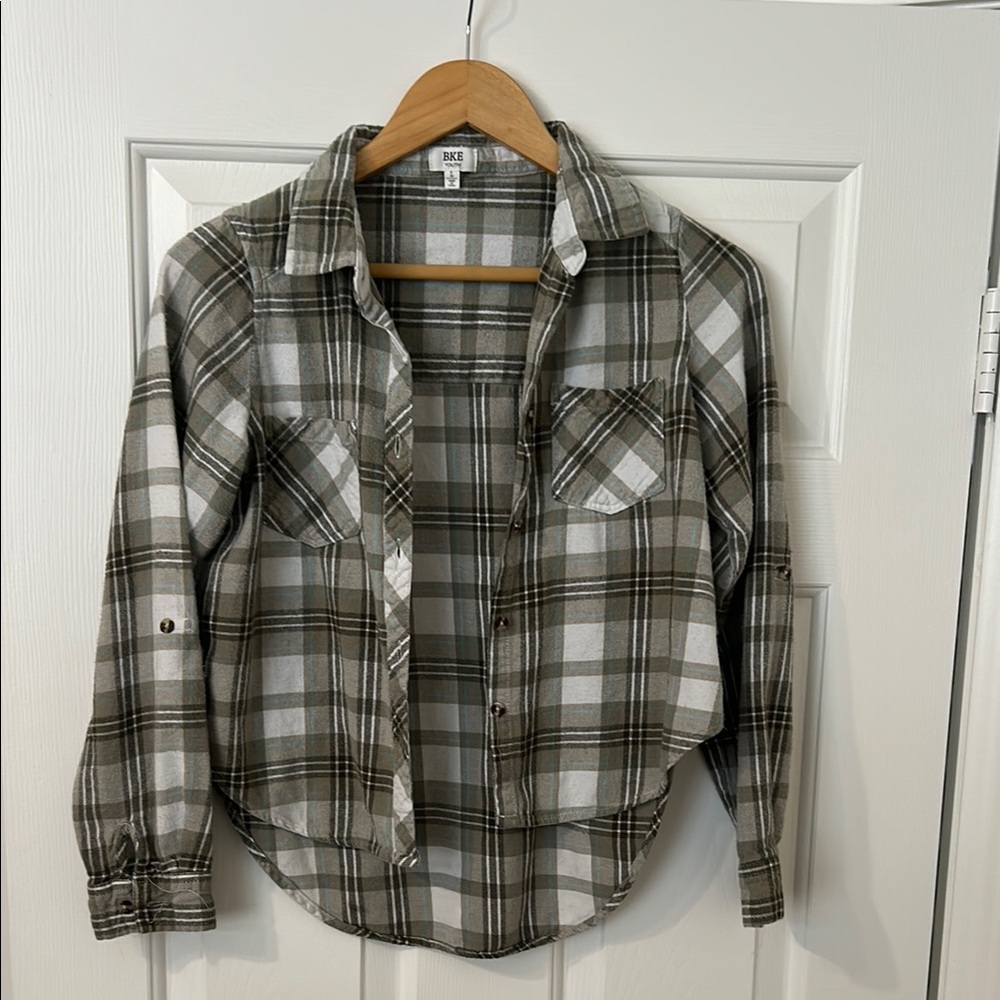 BKE Youth Plaid Button-Up Shirt- Large